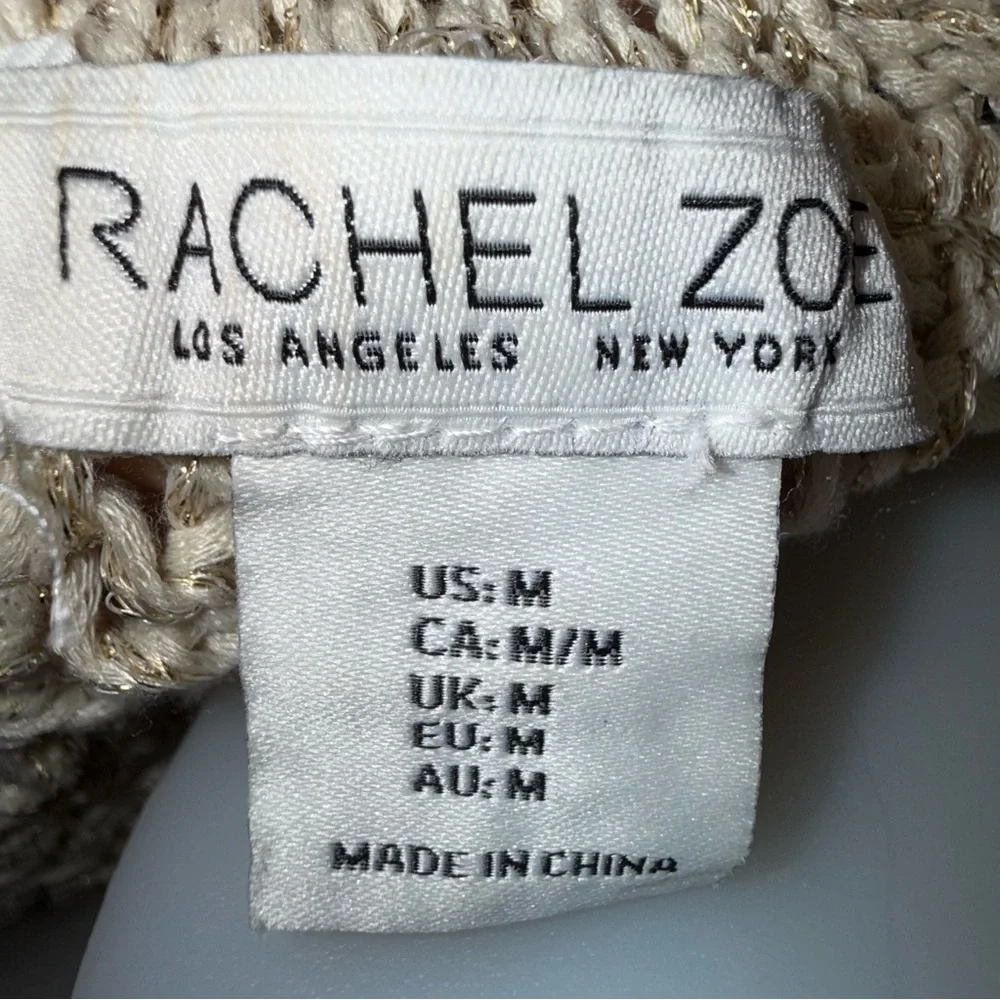 Rachel Zoe Cardigan Women’s Medium Metallic Open Knit‎ Gold Button Sweater
